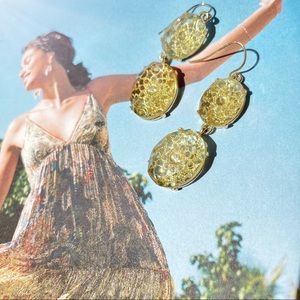 Gold Lace Filigree Faux Crystal DoubleDrop Earring